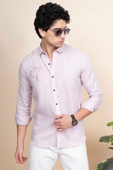 Nolan Pink Pure Linen Shirt Embroidery